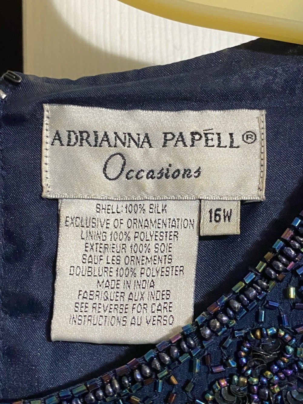 PRETTY Adrianna Papell Occasions navy blue Silk beaded shirt top blouse size 16W - Picture 9 of 10